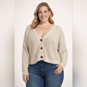 Cozy Cream Cropped Button-Up Sweater. Sz XL